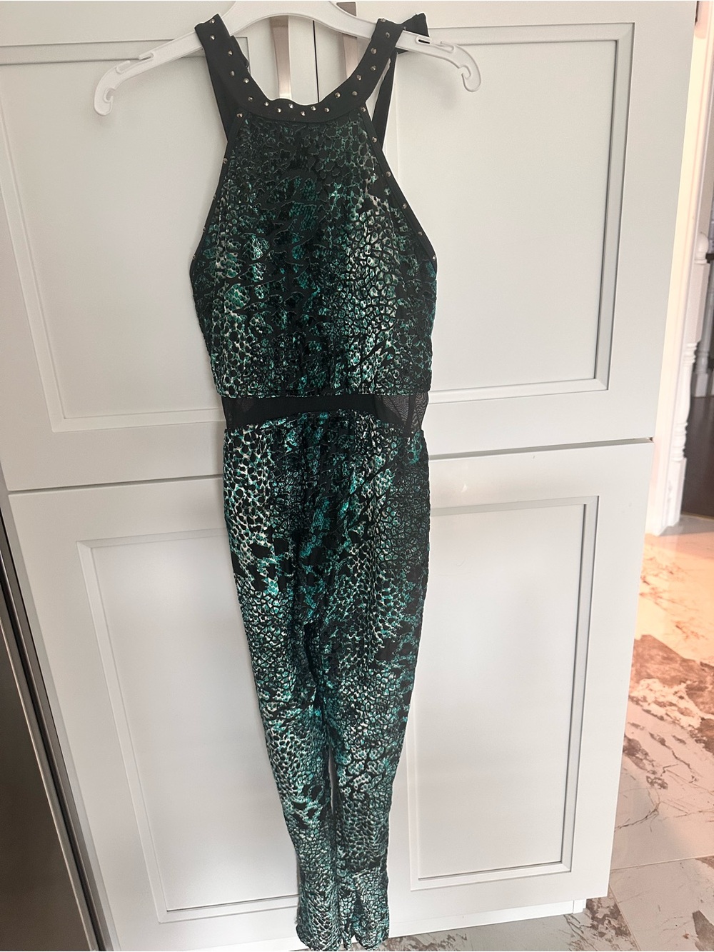 Weissman Teal & Black Snakeskin Dance Costume Jumpsuit / Unitard